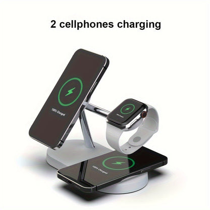 Wireless Charging Station, 3-in-1 Magnetic Stand with QC3.0 Adapter, Clock Display and White or Black Options