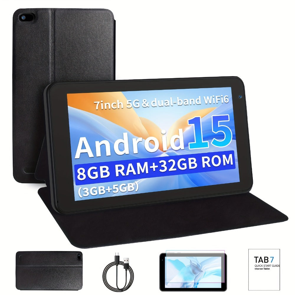 Android Tablet 7-Inch with Android 15, 8GB Total RAM, 32GB Internal Storage and Dual-Band WiFi 6