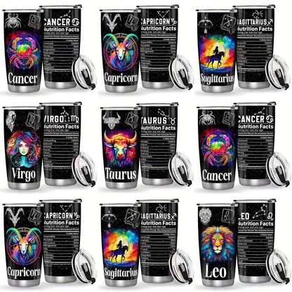 Zodiac Sign Insulated Tumbler 20oz Stainless Steel Travel Cup with Lid & Straw Hot Cold Drinks Horoscope Coffee Mug Gift for Men Women Birthday Christmas