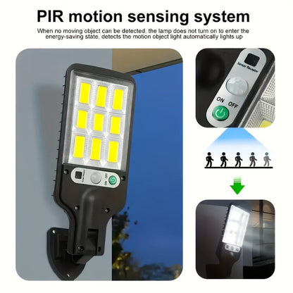 Solar Motion Sensor Security Wall Light 108COB LED – Outdoor Solar Powered Street Light with Remote Control & 3 Modes | Waterproof Garden Spotlight for Patio, Porch, Door & Garage | 2/4/8pcs Pack