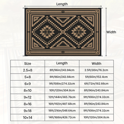 Reversible Outdoor Rug in Multiple Geometric, Border and Leaf Patterns with Displayed Sizes from 5 x 8 to 9 x 12 Feet