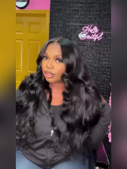 Lace Front Wig Body-Wave Human Hair, 14-24 Inch Natural Black with Glueless 4x4x1 Closure and Baby Hair