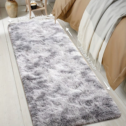 Tie-Dye Plush Bath Mat Runner, 80 x 200cm with Long-Pile Surface in Light Grey, Dark Gray, Light Pink or Black