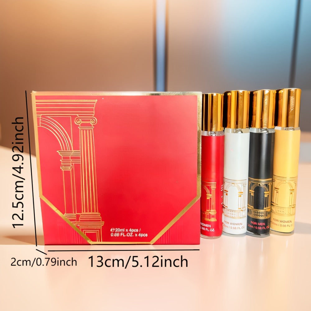 Perfume Gift Set Four Mini Spray Bottles in 20ml or 30ml Sizes with Mixed Bottle Shapes and Fitted Box