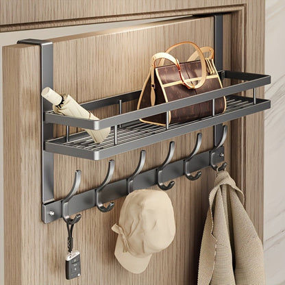 Over-the-Door Storage Rack with Hooks – Metal Multifunctional Organizer for Bedroom Bathroom Kitchen, 4/5/6/8 Hook Options in Gray & Black