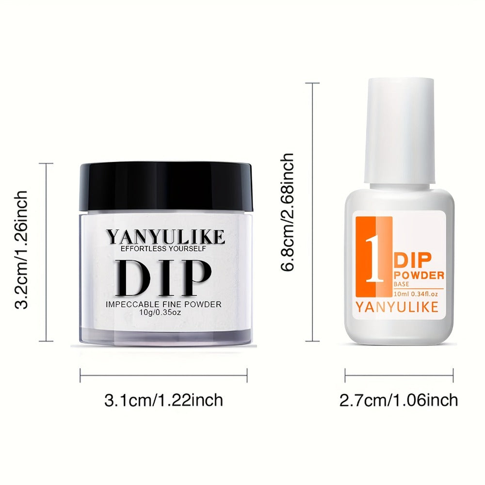Dip Powder Nail Kit with YANYILIKE Label, Four Nude Shimmer Powders, Three 10ml Liquids and Four Tools