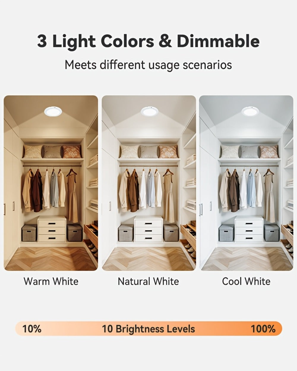 Wireless LED Ceiling Light with Motion Sensor 2 Pack - 5500mAh Rechargeable, Remote Control, 3 Brightness Modes, Magnetic Mount, No Wiring for Living Room, Kitchen, Bathroom, Hallway & Corridor
