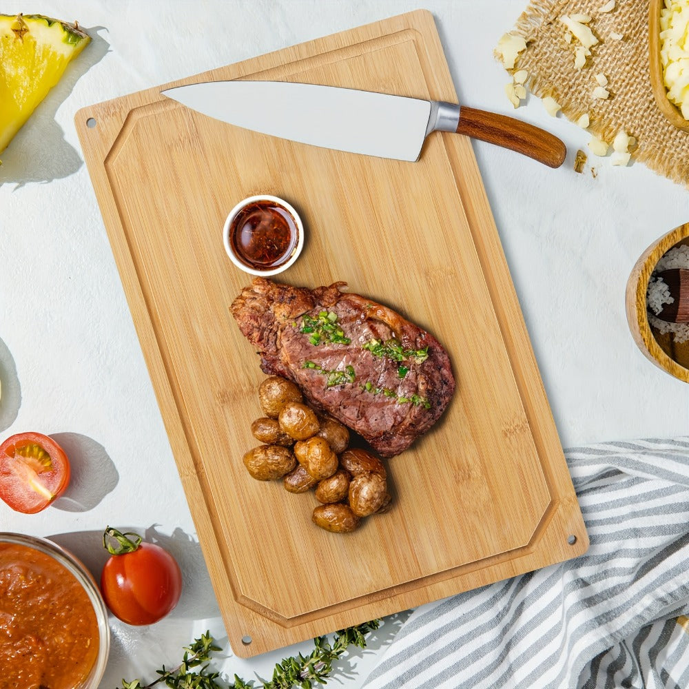 Cutting Board with Juice Groove, Chopping Board & Cheese Platter for Meat, Cheese, Bread, Vegetables & Fruits