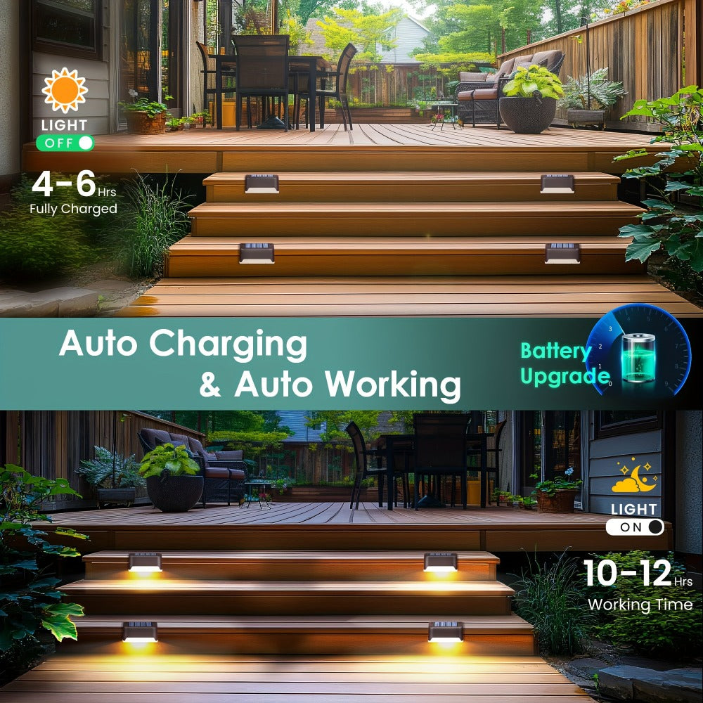 Solar Deck and Step Lights, 8- to 32-Piece Packs in Black, White or Brown with Integrated Panels