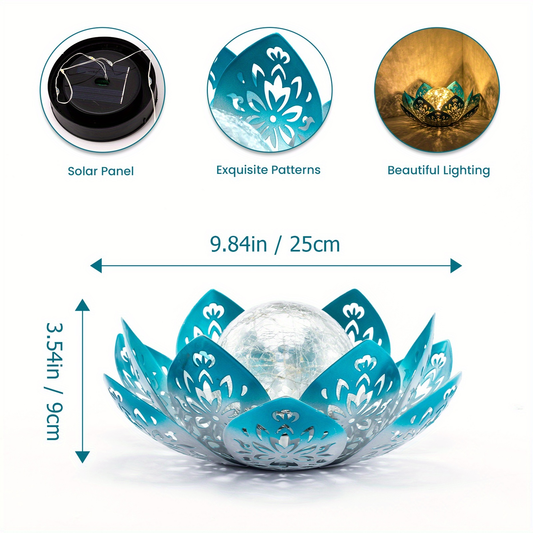 Solar Garden Light Lotus Flower with Cracked Glass Globe, IPX4 Rating and Three Color Options