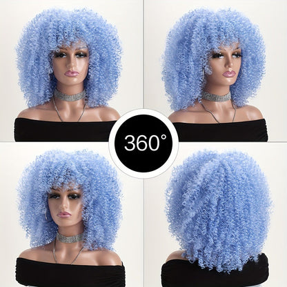 Synthetic Wig 16-Inch Kinky Curly Afro with Elastic Net Cap in 18 Color Options for Cosplay Looks