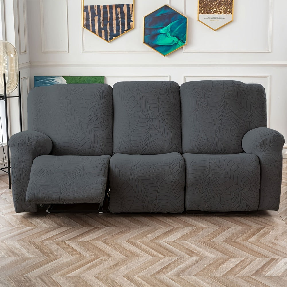 Jacquard Stretch Sofa Recliner Cover Big Leaves - High Stretch Soft Washable Slipcover for 1 2 3 Seat Loveseat with Console Furniture Protector Home Decor, 6 Colors