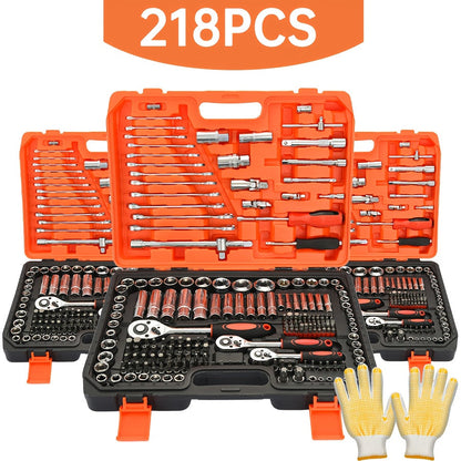 Ratchet Socket Wrench Set with Handle – 50/53/96/123/218/999PCS | 3/8" Drive CR-V Steel | Metric & Imperial Sizes | Car Maintenance, Boat & Home Repair Tool Kit for Mechanics