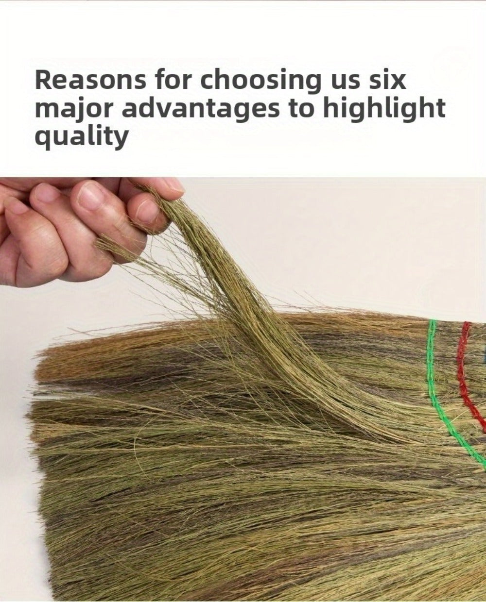 Extra-Long Miscanthus Broom with Soft Full-Length Bristles and Yellow Wrapped Handle for Home Sweeping