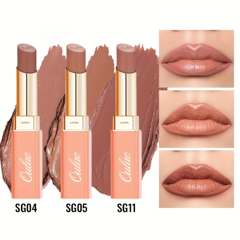 12 g Nude Satin Lipstick Set with Lightweight Cream-to-Satin Formula in Two Checkout Sets for Daily Makeup