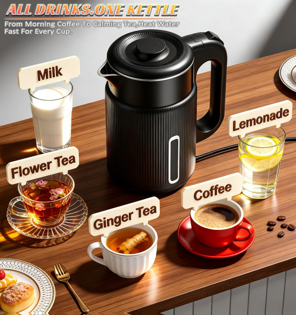 Electric Kettle 1.7L 1000W Double-Wall Stainless Steel with LED Indicator and 360-Degree Base