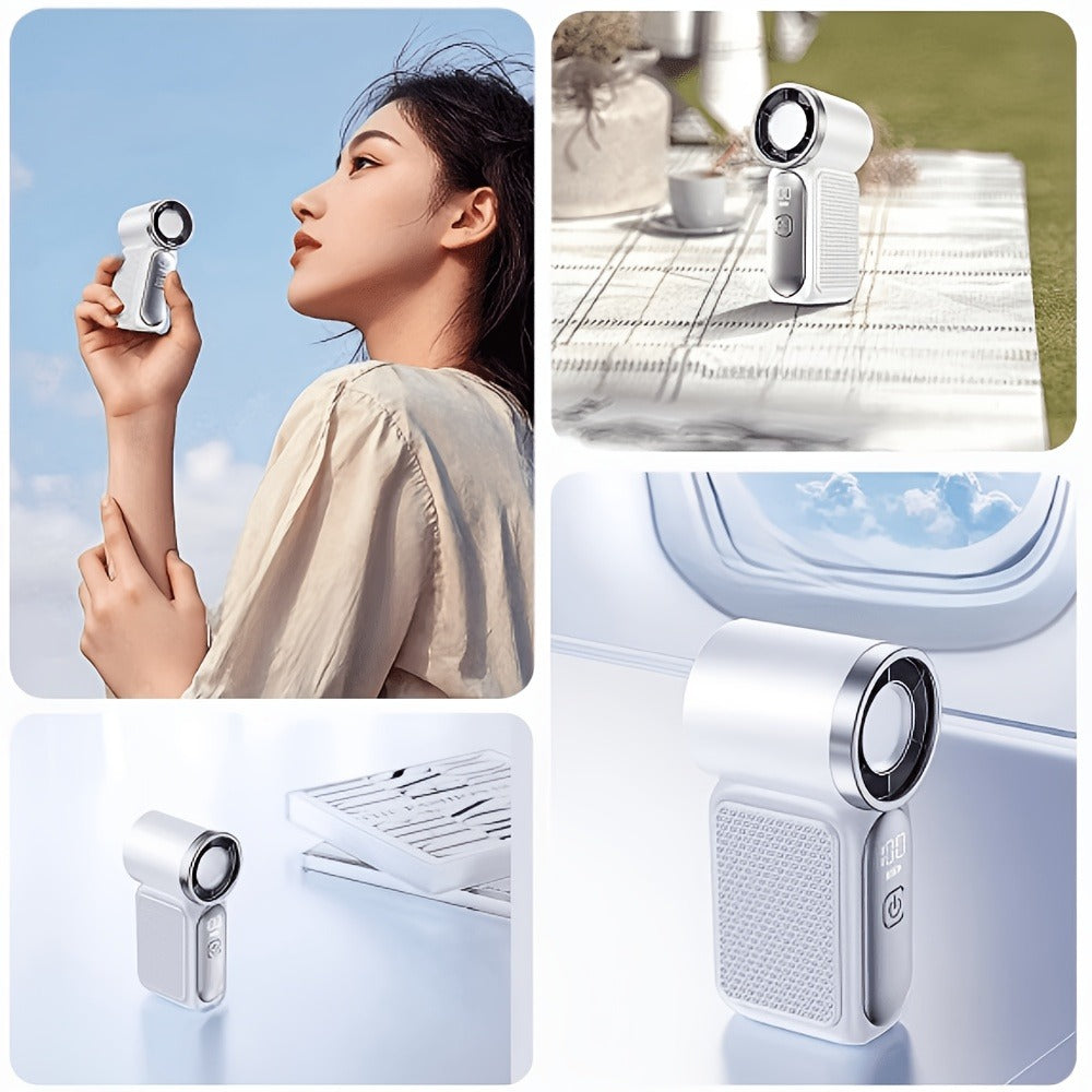 Mini Turbine Handheld Fan with Numeric Speed Control, USB Rechargeable Power and Two Color Choices