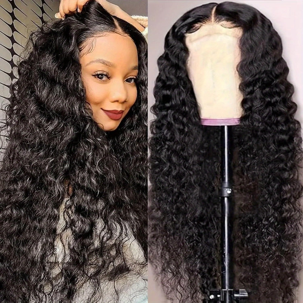 Jerry Curl Human-Hair Lace Closure Wig in Black with 14, 16, 18, 20 or 24-Inch Length Options