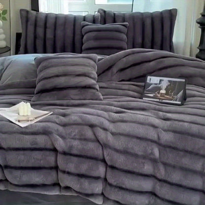 Double-Layer Faux Rabbit Fleece Blanket in Grey, Khaki or Beige with Five Sizes from Small Throw to King