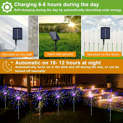 Solar Garden Lights Firework Stakes with 240-640 LEDs, 8 Modes, 4/8 Packs and Three Light Colors