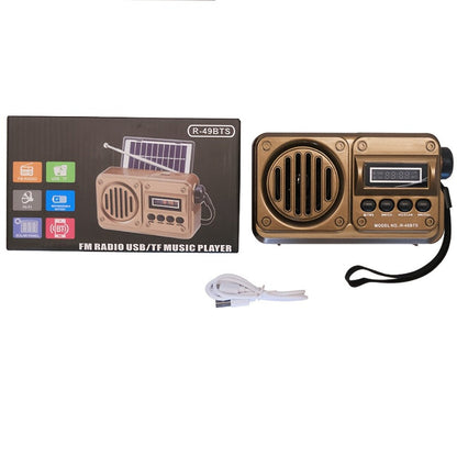 Retro FM Radio Speaker with Solar Panel, Bluetooth, USB and TF Card Playback in Black or Brown