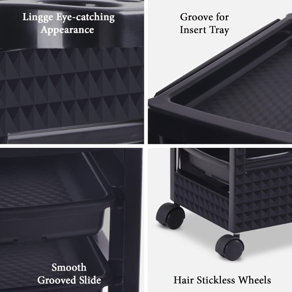 5-Drawer Salon Trolley Cart on Wheels - Professional ABS Rolling Beauty Storage Organizer for Hair Stylist Barber Spa Nail Tattoo Studio, 4 Swivel Casters, Stable Rack, Black