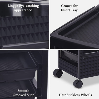5-Drawer Salon Trolley Cart on Wheels - Professional ABS Rolling Beauty Storage Organizer for Hair Stylist Barber Spa Nail Tattoo Studio, 4 Swivel Casters, Stable Rack, Black