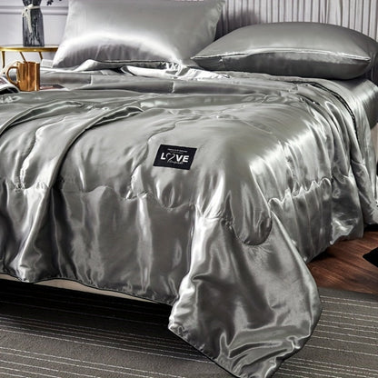 Satin-Look Summer Quilt in White, Silvery Grey, Pink or Lake Blue with Twin and Full Sizes