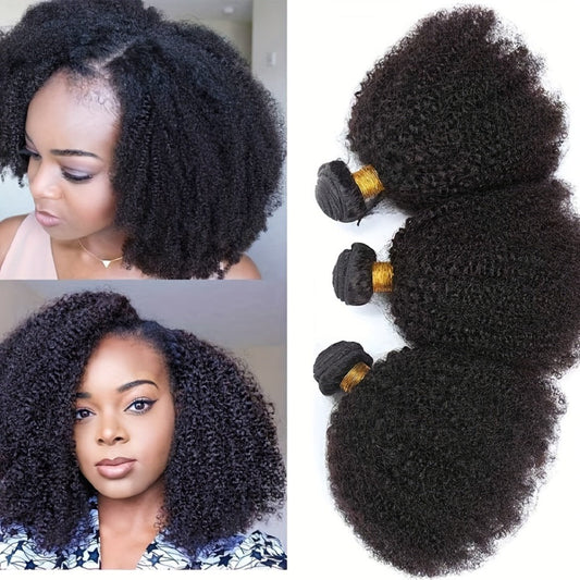 Hair Extensions Kinky-Curly Mongolian Human Hair Bundle in Natural Black with Six Length Options from 8 to 18 Inches