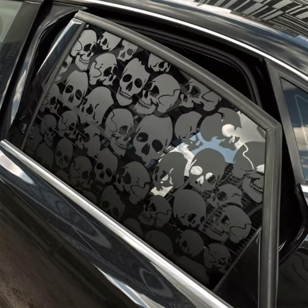 Car Window Decal Gothic Skull 2PCS Reflective Silver UV-Resistant Vinyl | Skeleton Sticker Full Cover Halloween Car Decoration Small 17x11in Large 21.6x17.7in Laptop Mirror Auto Styling