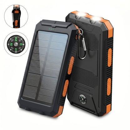Solar Power Bank 20000mAh 40000mAh Portable Charger with Dual USB LED Flashlight & Compass - Waterproof External Battery Pack for Camping Hiking Outdoor Emergency, Compatible with iPhone Android Samsung