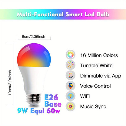 A19 E26 Wi-Fi Smart Light Bulbs with RGB and Tunable White Modes in Six-, Eight- or Ten-Bulb Packs