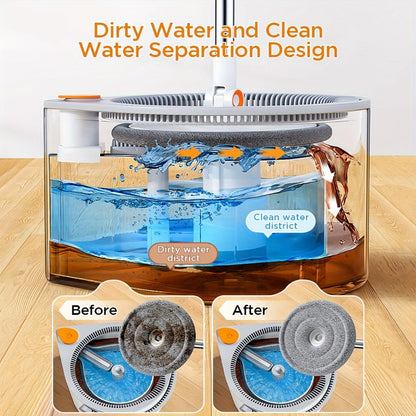 Spin Mop and Bucket Set with Separate Water Chambers, Telescoping Handle and Two Exact Mop Head Configurations