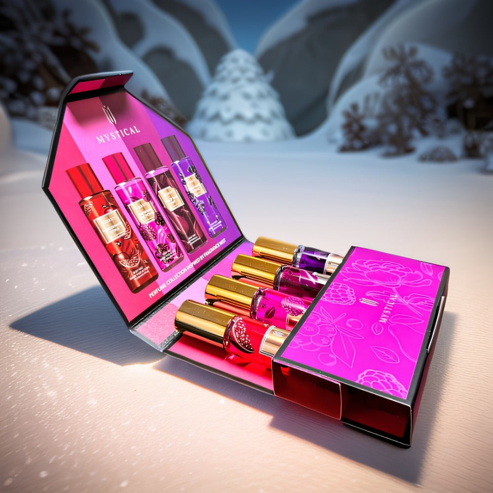 Perfume Gift Set with Four 20ml Floral or Fruity Travel Sprays in Pink or Botanical Gift Boxes