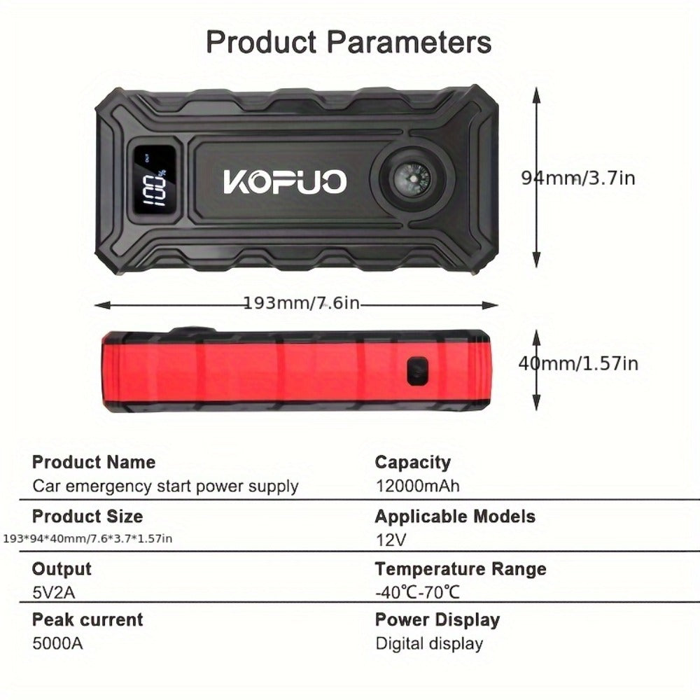 Car Jump Starter 6000A Portable Battery Booster Pack – 12V Emergency Start for Gas & Diesel Engines, Power Bank, LED Flashlight, LCD Display, Compact Camping Essential