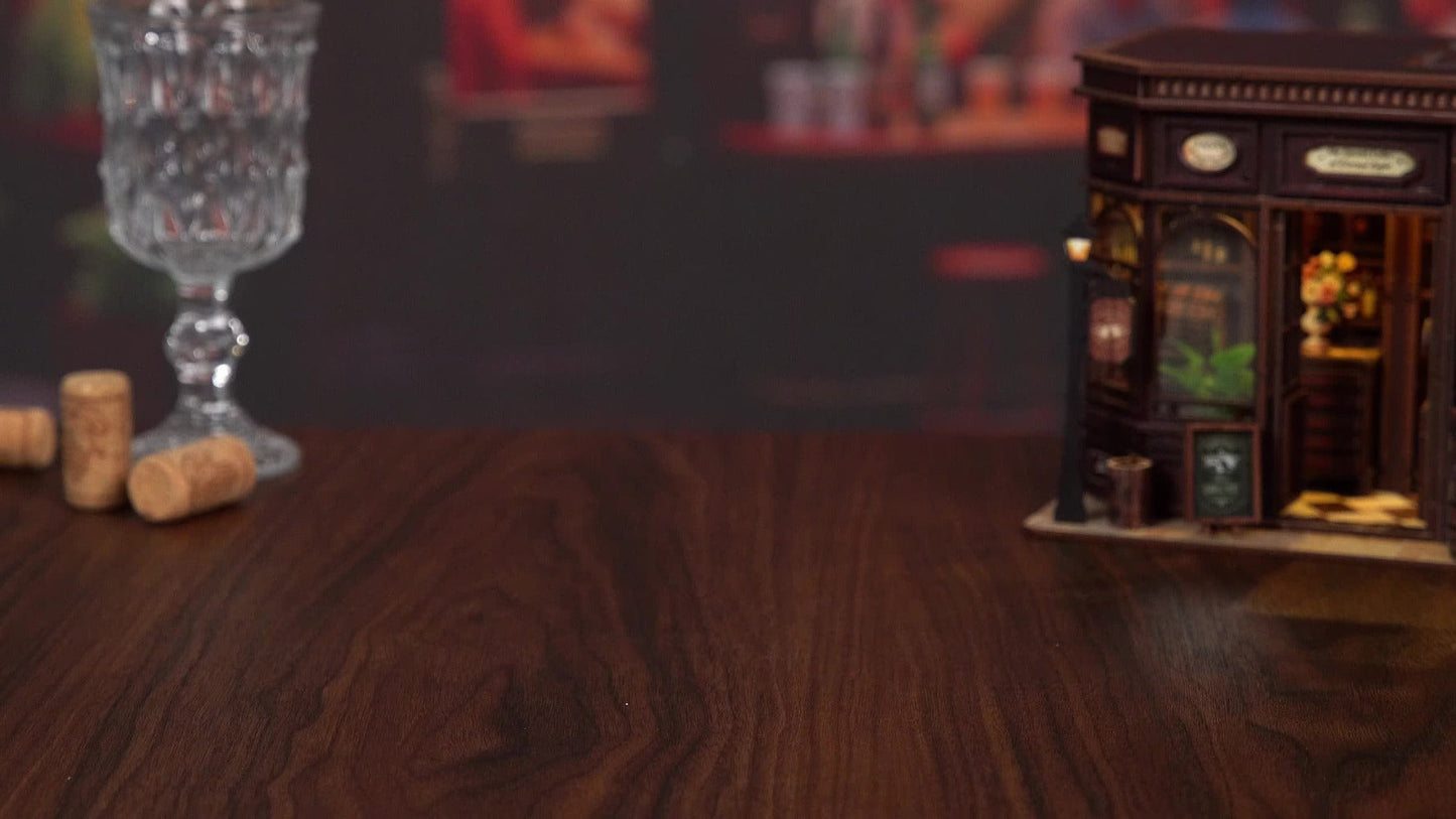 Corner Lounge Book Nook Kit with 327-Piece Tavern Storefront Scene, Illuminated Interior and Touch Switch