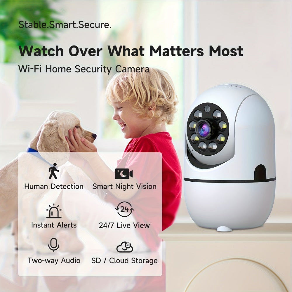 Indoor Security Camera with 355° Pan-Tilt, Color Night Vision, Two-Way Audio and Pack Options