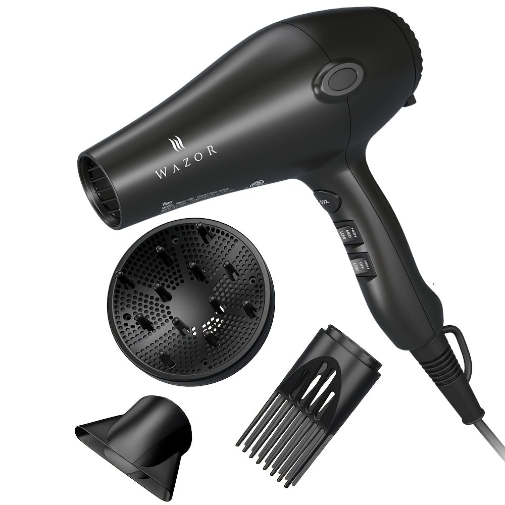 1875W Ionic Hair Dryer with Diffuser Concentrator Comb Nozzle - Professional Blow Dryer DC Motor 3 Heat 2 Speed Cool Shot Anti-Frizz Salon Quality for Women Black