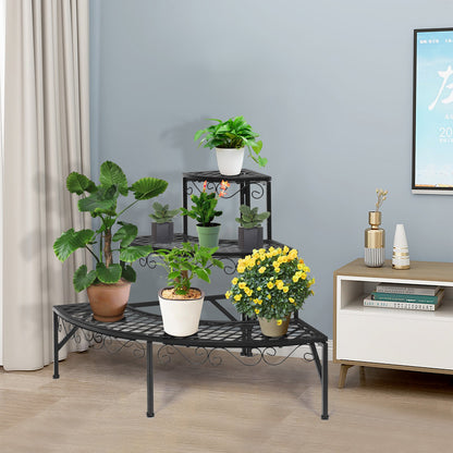 Plant Stand 3 Tier Metal Corner Ladder Shelf – Fan-Shaped Flower Rack with Non-Slip Feet for Indoor & Outdoor Patio, Balcony, Living Room Garden Display