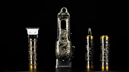 Dragon-Engraved Four-Tool Grooming Kit with Hair Clipper, Detail Trimmer, Nose Trimmer and Rotary Shaver