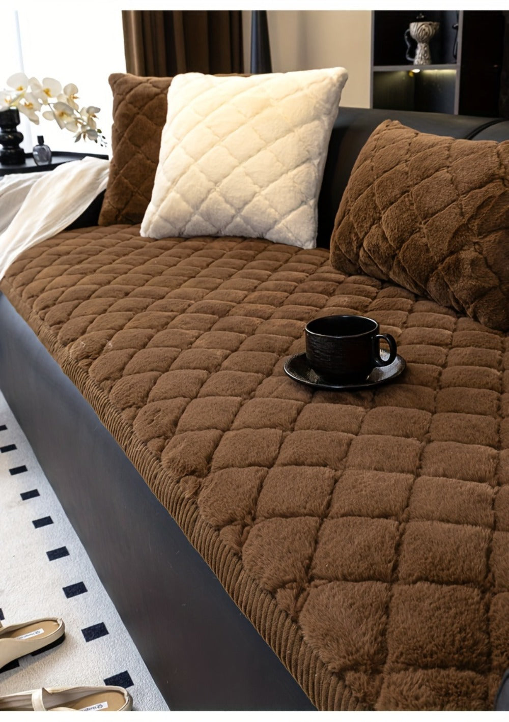 Sofa Cover Plush-Texture Cushion Panels in Pillowcase and 1, 2, 3 or 4-Seat Dimensions in Four Colors
