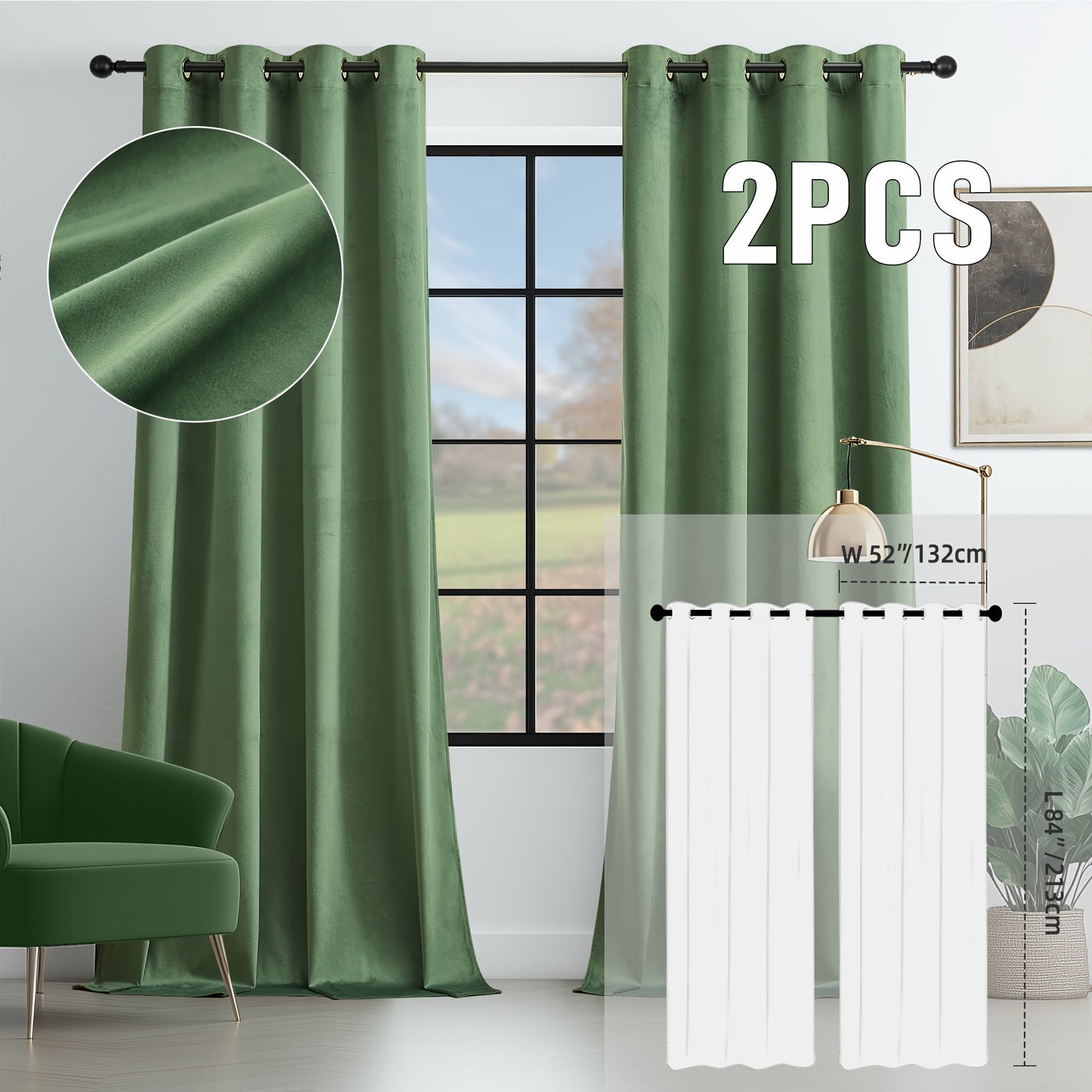 Velvet Room Darkening Curtains 2 Panels | Grommet Top Thermal Insulated Soundproof Blackout Curtains for Living Room Bedroom, Soft Solid Color Vintage Window Drapes