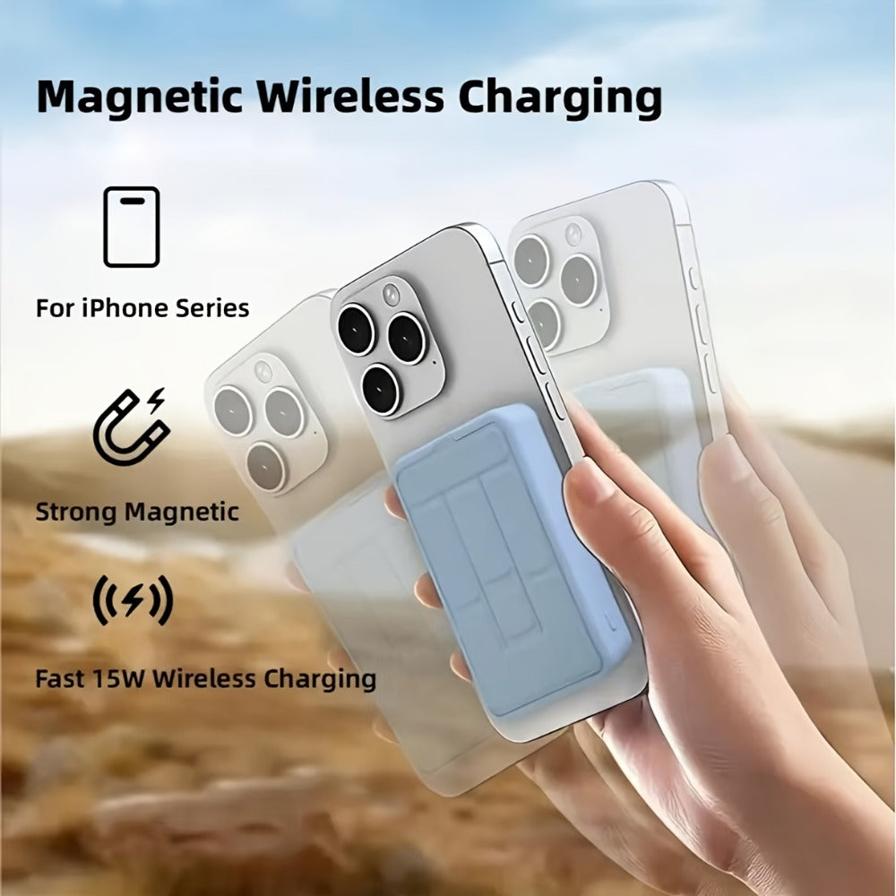 Magnetic Wireless Charger Pad W014 – Slim MagSafe-Compatible Fast Charging Stand for iPhone 16 15 14 13 12 Pro Max Plus & Qi-Enabled Devices, Portable Desktop Snap-On Wireless Charging Dock