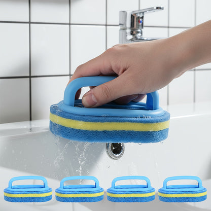 Natural Sponge Cleaning Brushes Set of 5 – Thickened Ergonomic Handle, Quick-Drying, Pill-Free, Multi-Surface Kitchen Bathroom Dishware Pool Scrubber Pads