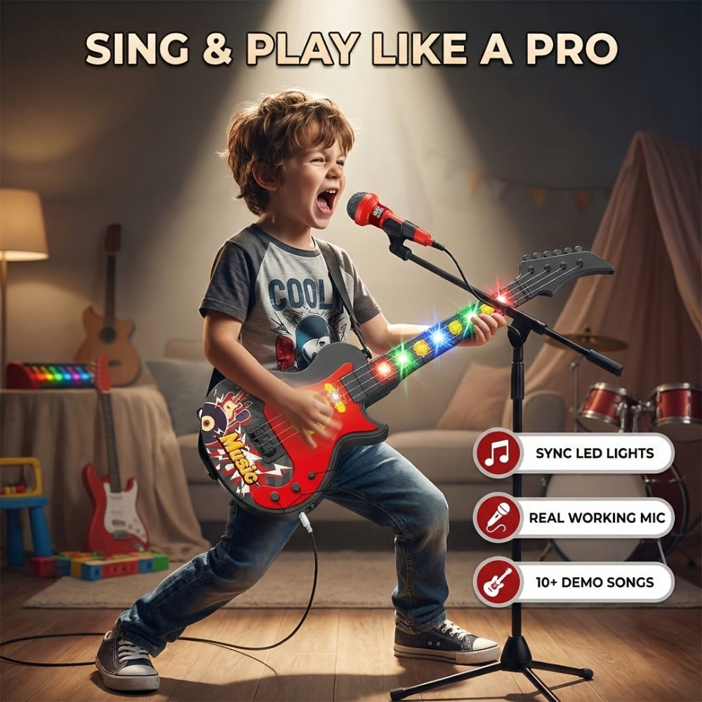 Kids Electric Guitar Toy with Microphone, Lights & Sounds – Musical Instrument Toy for Toddlers Ages 3-8, Birthday Gift for Boys & Girls
