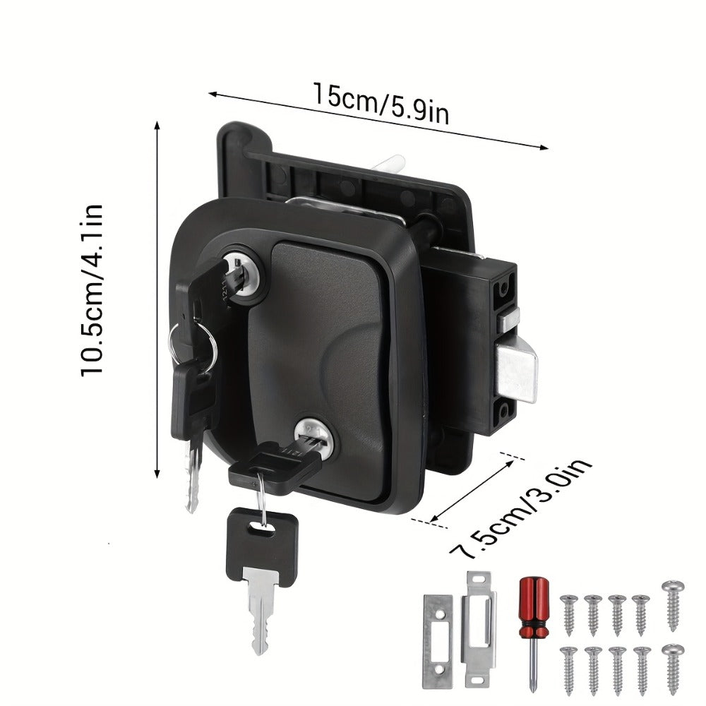 RV Door Lock Replacement – Travel Trailer Entry Door Lock with Deadbolt, Fits 2-3/4" x 3-3/4" Hole, 1-1/4" to 1-1/2" Door Thickness, Zinc Alloy, Includes 4 Keys, Compatible with Cargo & Horse Trailers