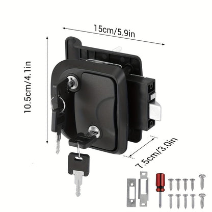 RV Door Lock Replacement – Travel Trailer Entry Door Lock with Deadbolt, Fits 2-3/4" x 3-3/4" Hole, 1-1/4" to 1-1/2" Door Thickness, Zinc Alloy, Includes 4 Keys, Compatible with Cargo & Horse Trailers