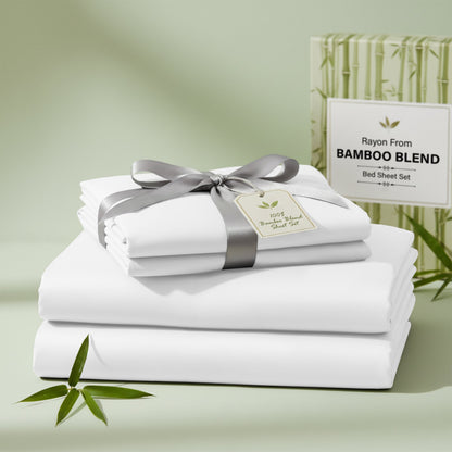 Bed Sheet Set 30% Bamboo Viscose 70% Polyester in 3- or 4-Piece Sizing with 16-Inch Pocket