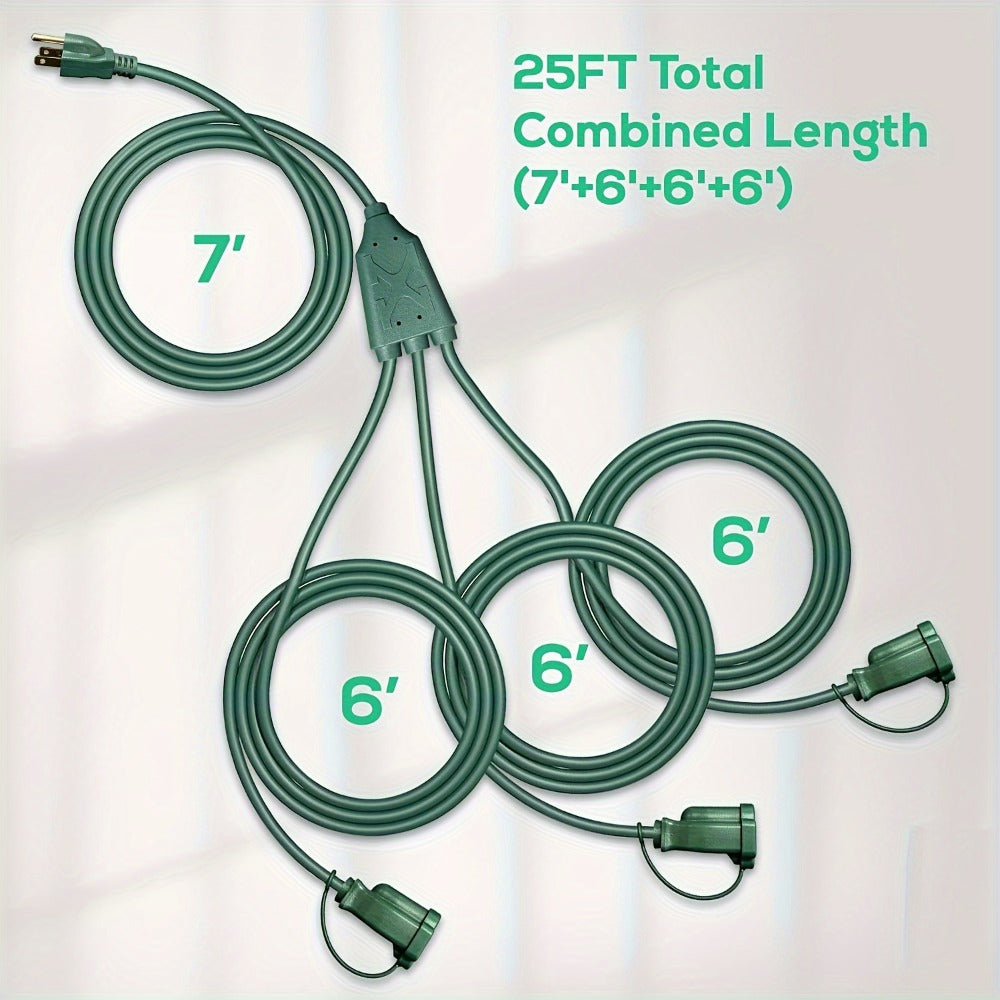 One-to-Three Extension Cord Splitter with 25- or 50-Foot Green and Black Grounded Configurations