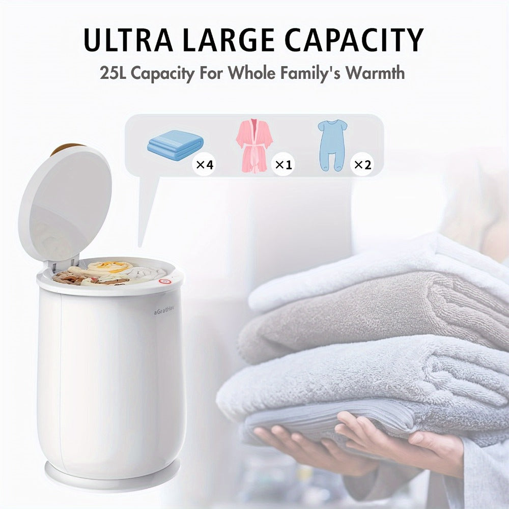 25L Electric Towel Warmer Bucket for Towels and Robes with Single-Button Control, White or Gray Finish
